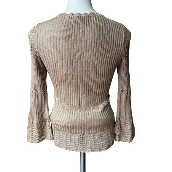 Vintage Bette Paige Ribbed Knit Tan Metallic Long Sleeve Sweater, Sz M - Picture 2 of 12